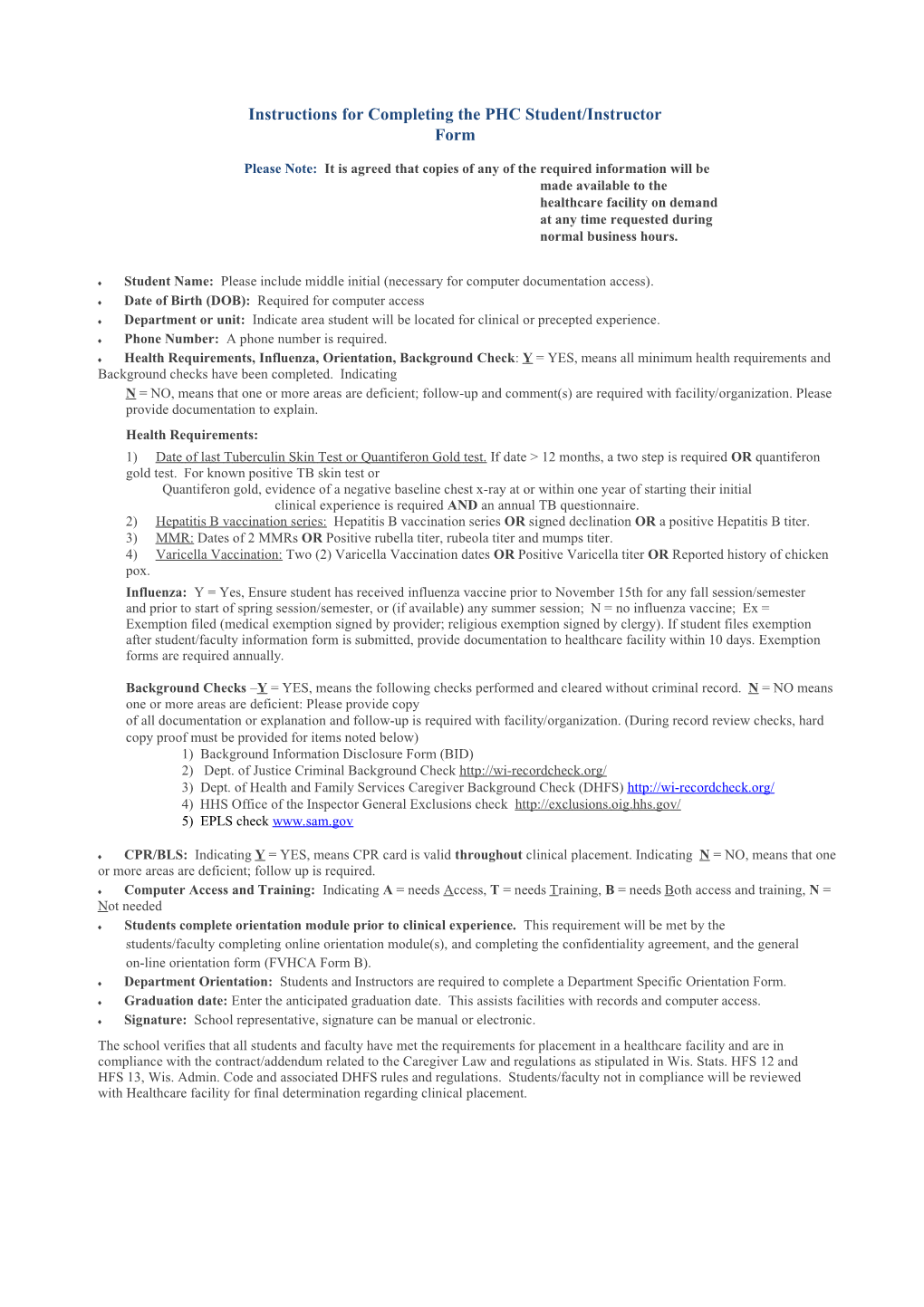 Clinical Placement Approval Form