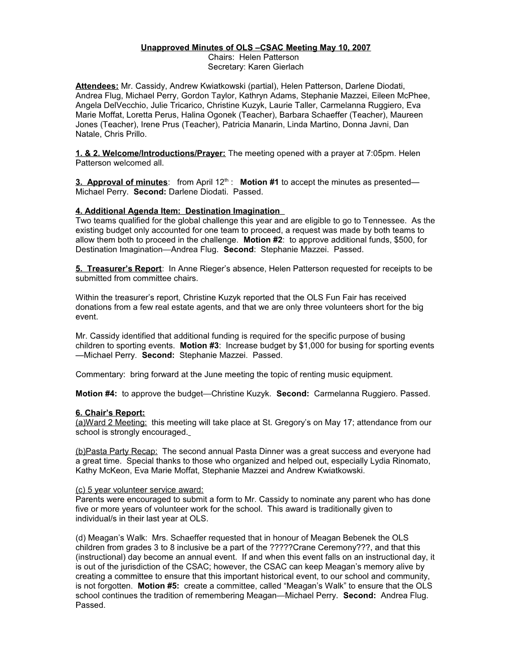 Minutes of OLS CSC Meeting November 11, 2004 Prepared by Rosanne Carcasole