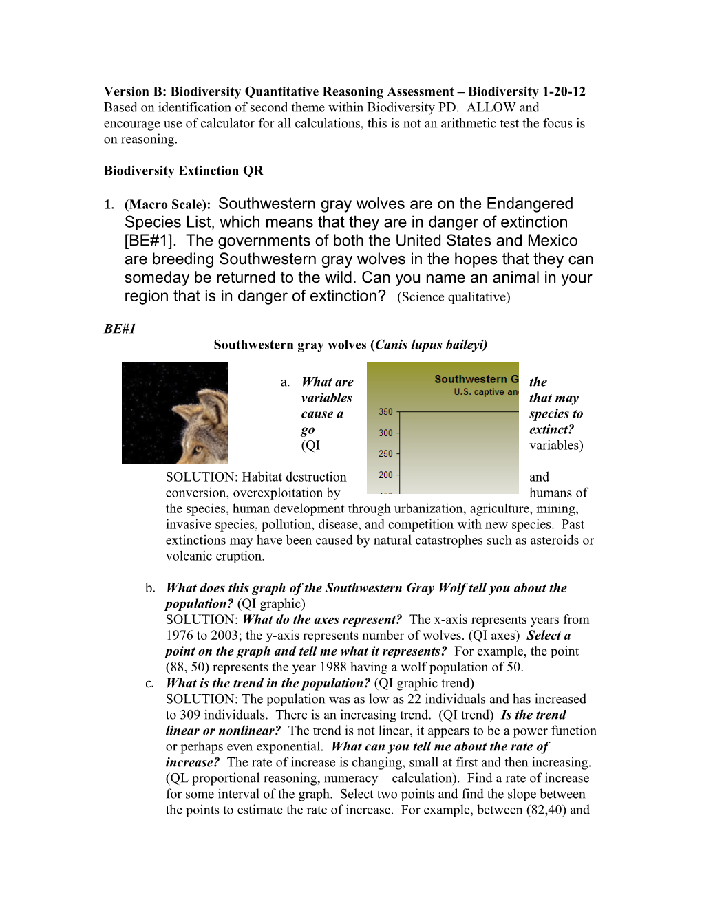 Version B: Biodiversity Quantitative Reasoning Assessment Biodiversity 1-20-12
