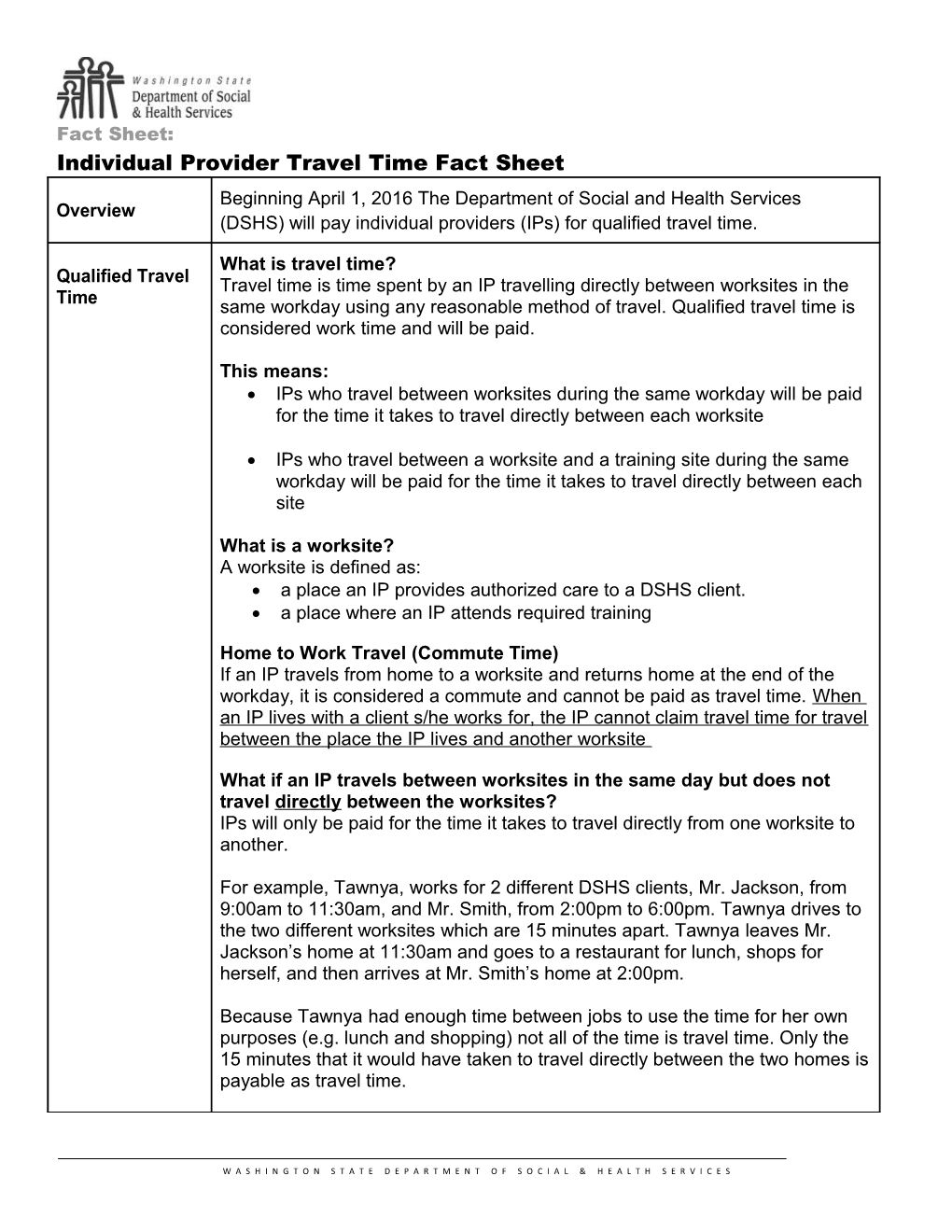 Individual Provider Travel Time Fact Sheet