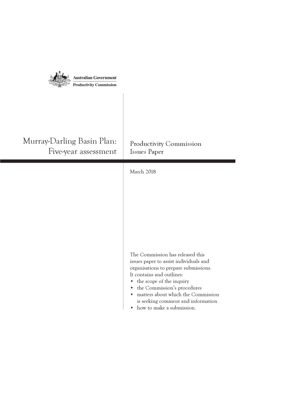 Murray-Darling Basin Plan: 5-Year Assessment - Issues Paper