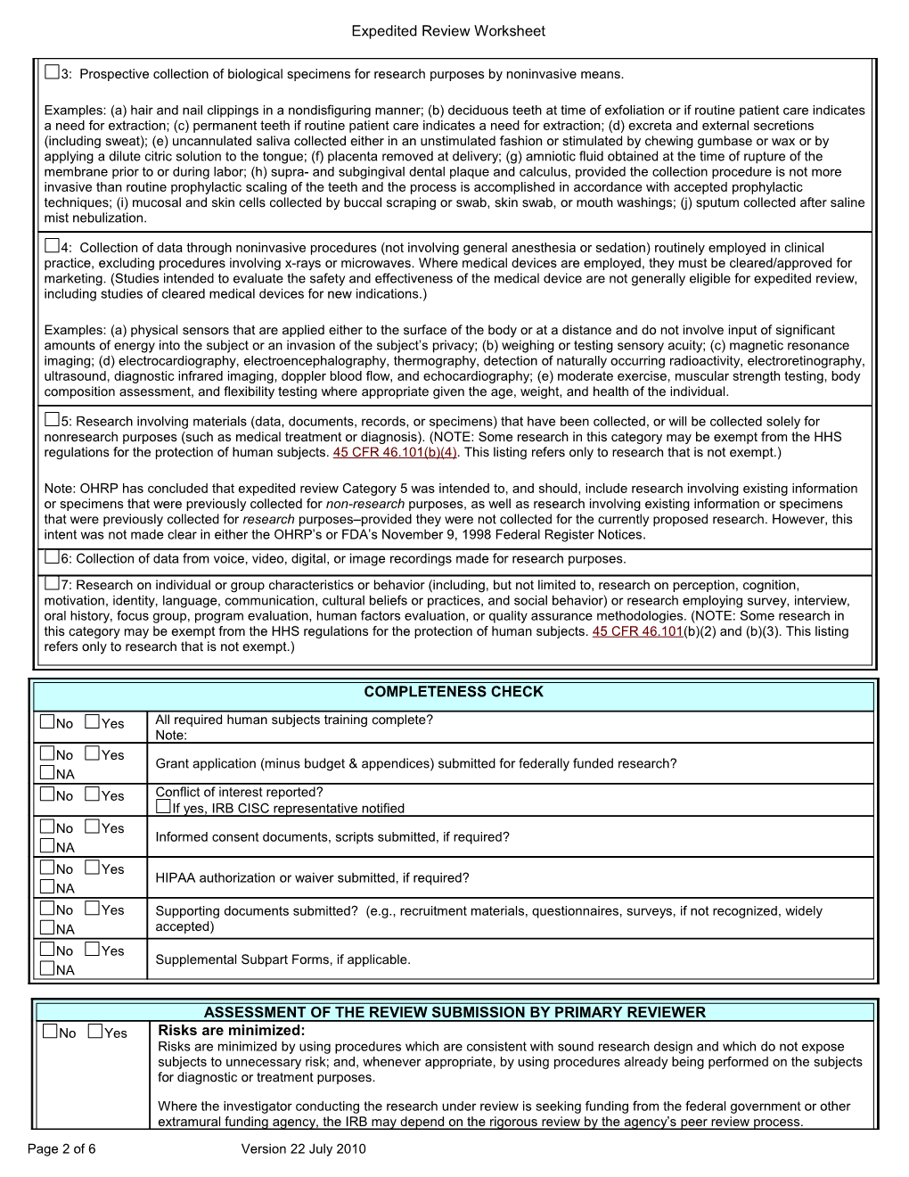 Expedited Review Worksheet