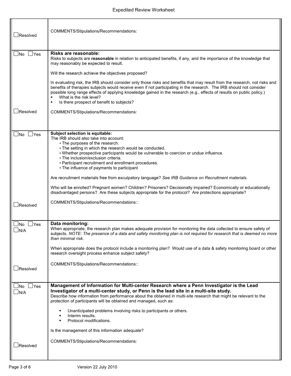 Expedited Review Worksheet
