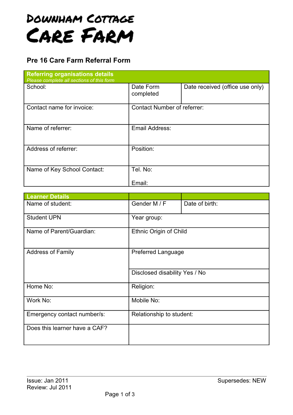 Pre 16 Referral Form