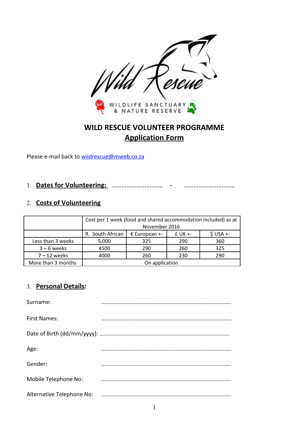 Wild Rescuevolunteer Programme