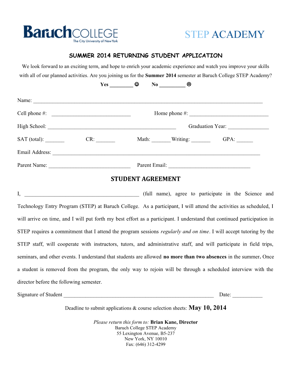 Returning Students Form