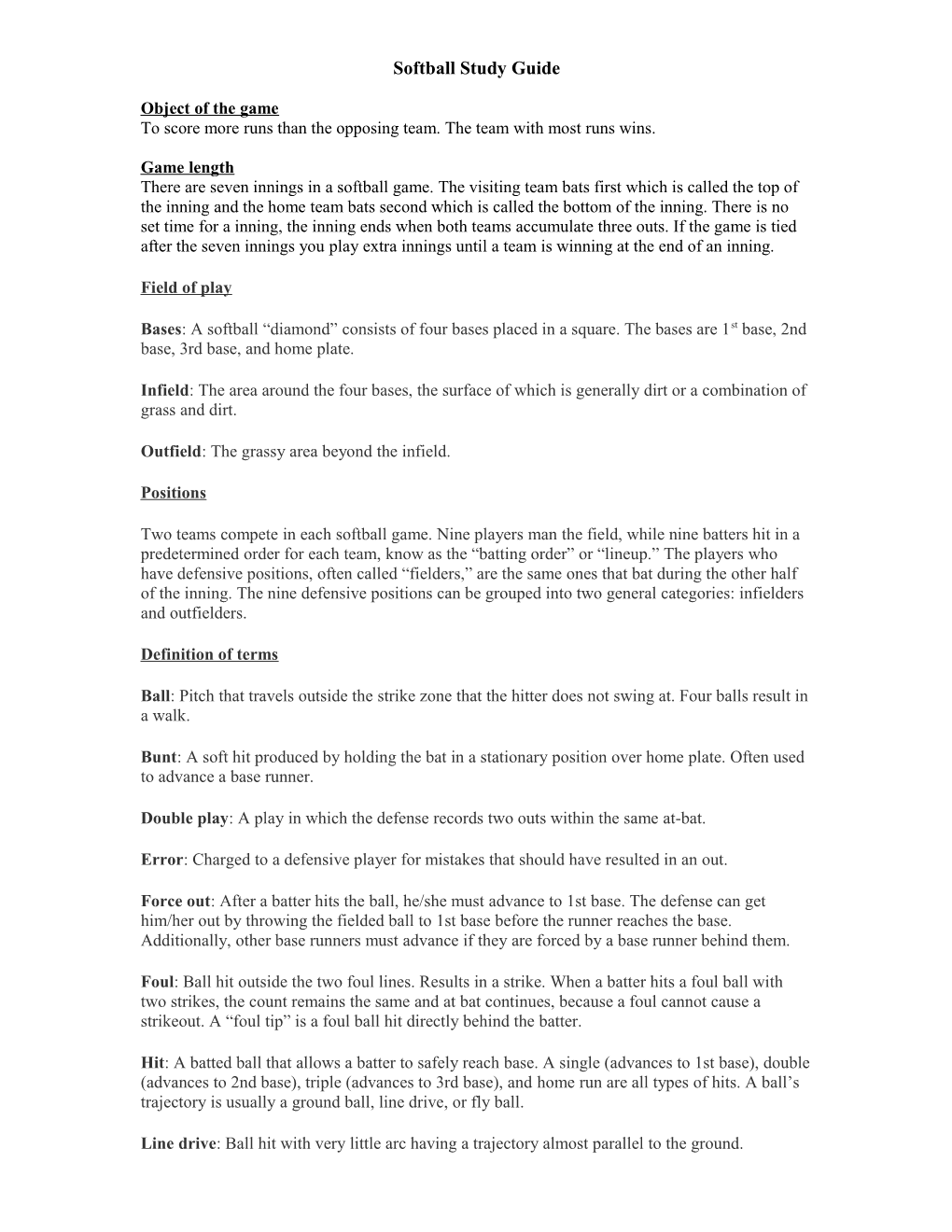 Softball Study Guide s1