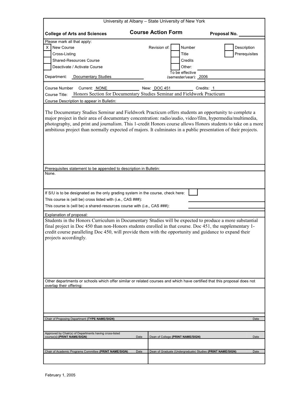 Course Action Plan