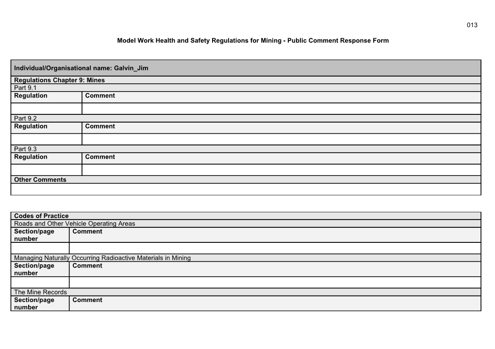 Model Work Health and Safety Regulations for Mining - Public Comment Response Form s3