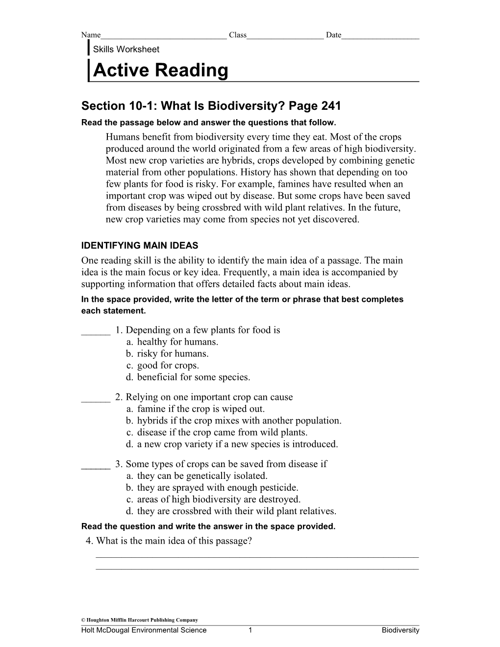 Section 10-1: What Is Biodiversity? Page 241