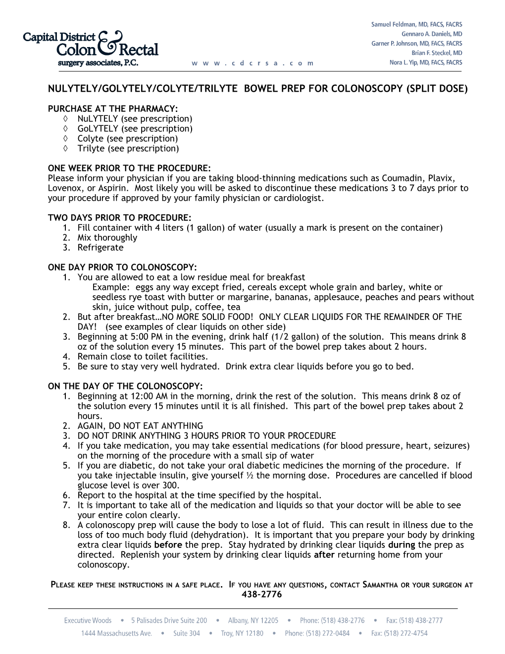 Nulytely/Golytely/Colyte/Trilyte Bowel Prep for Colonoscopy (Split Dose)