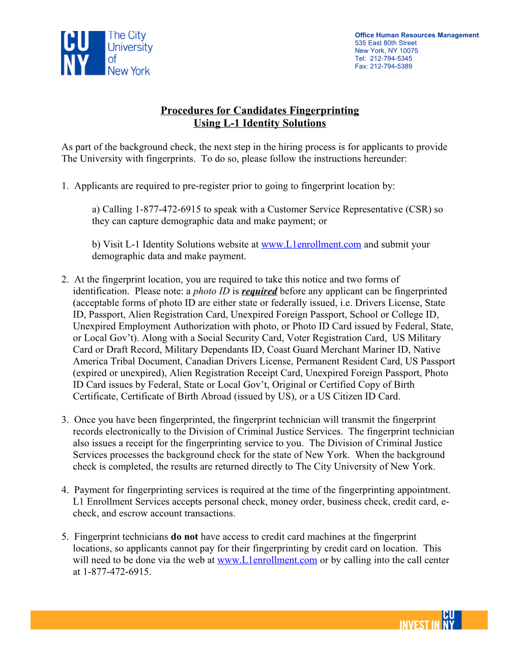 Procedures for Candidates Fingerprinting