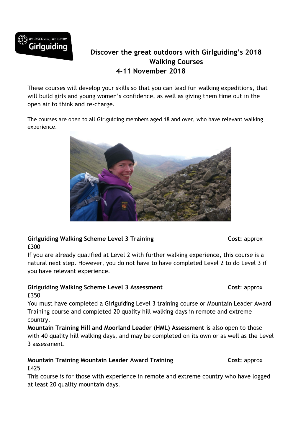 Discover the Great Outdoors with Girlguiding S 2018 Walking Courses