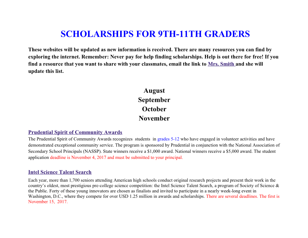 Scholarships for 9Th-11Th Graders
