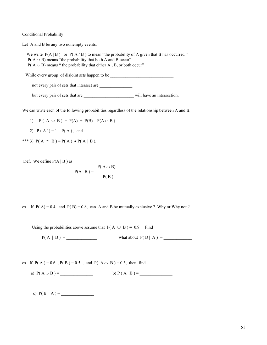 Let a and B Be Any Two Nonempty Events