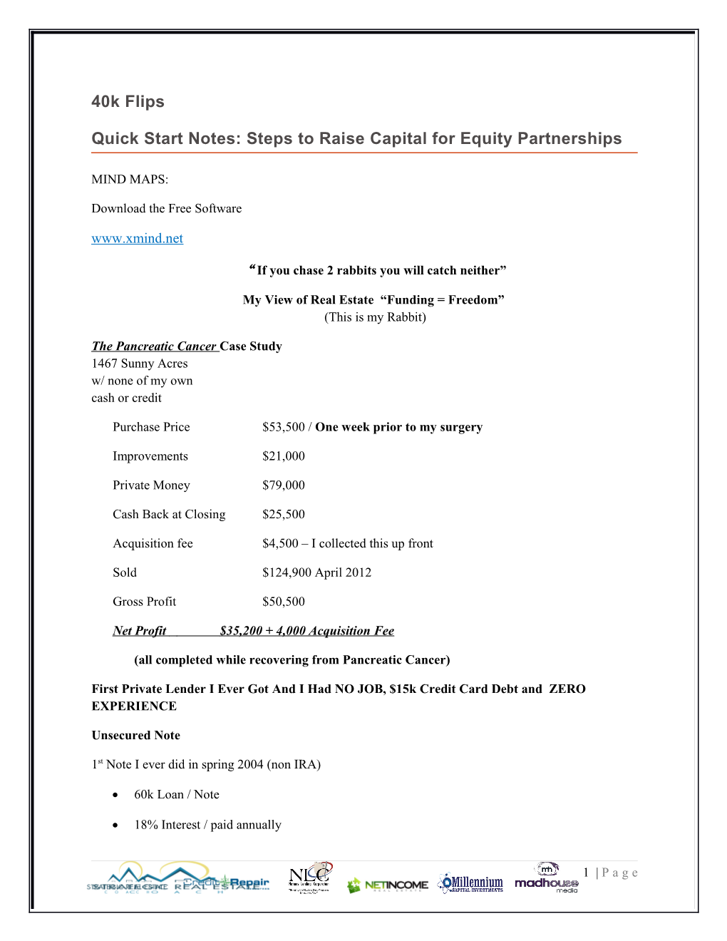 Quick Start Notes: Steps to Raise Capital for Equity Partnerships