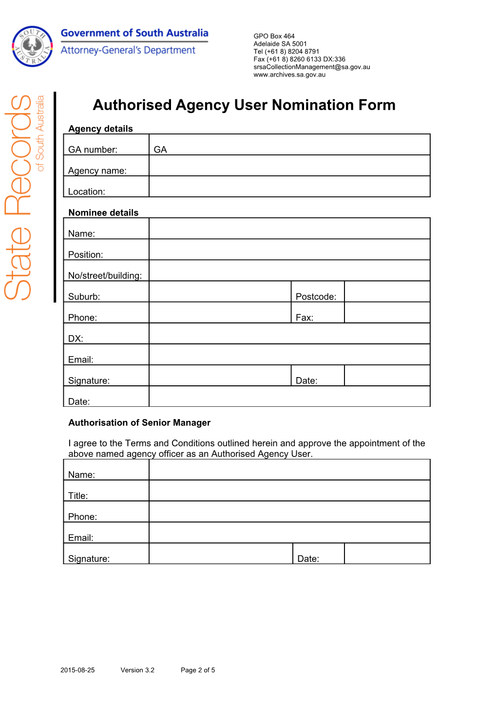 20150825 Authorised Agency User Nomination Form Final V3.2