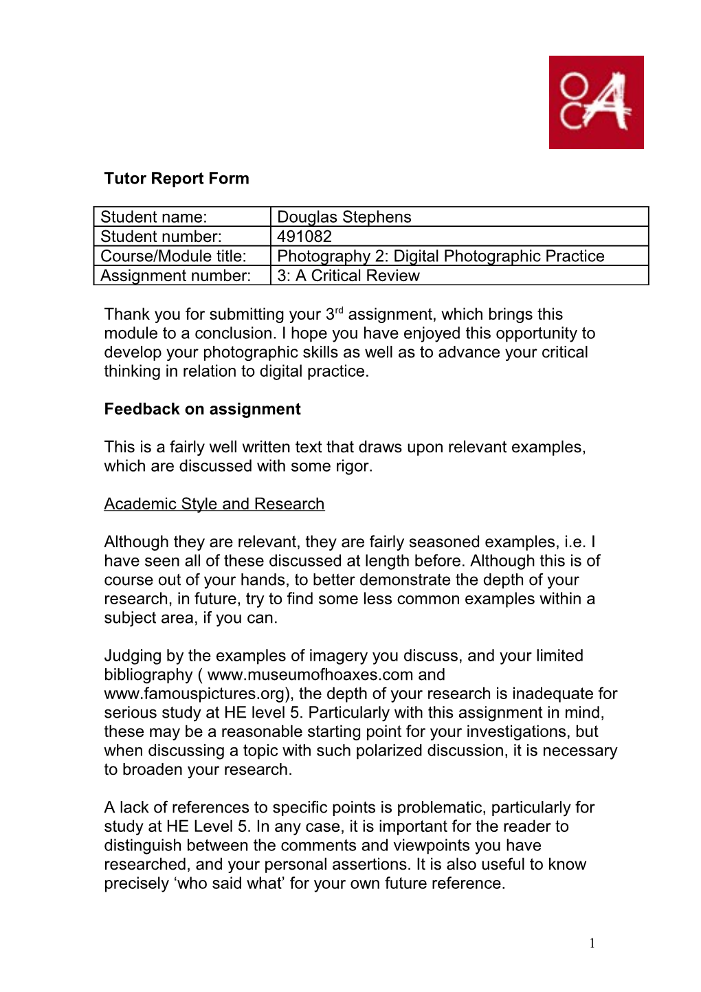 Tutor Report Form