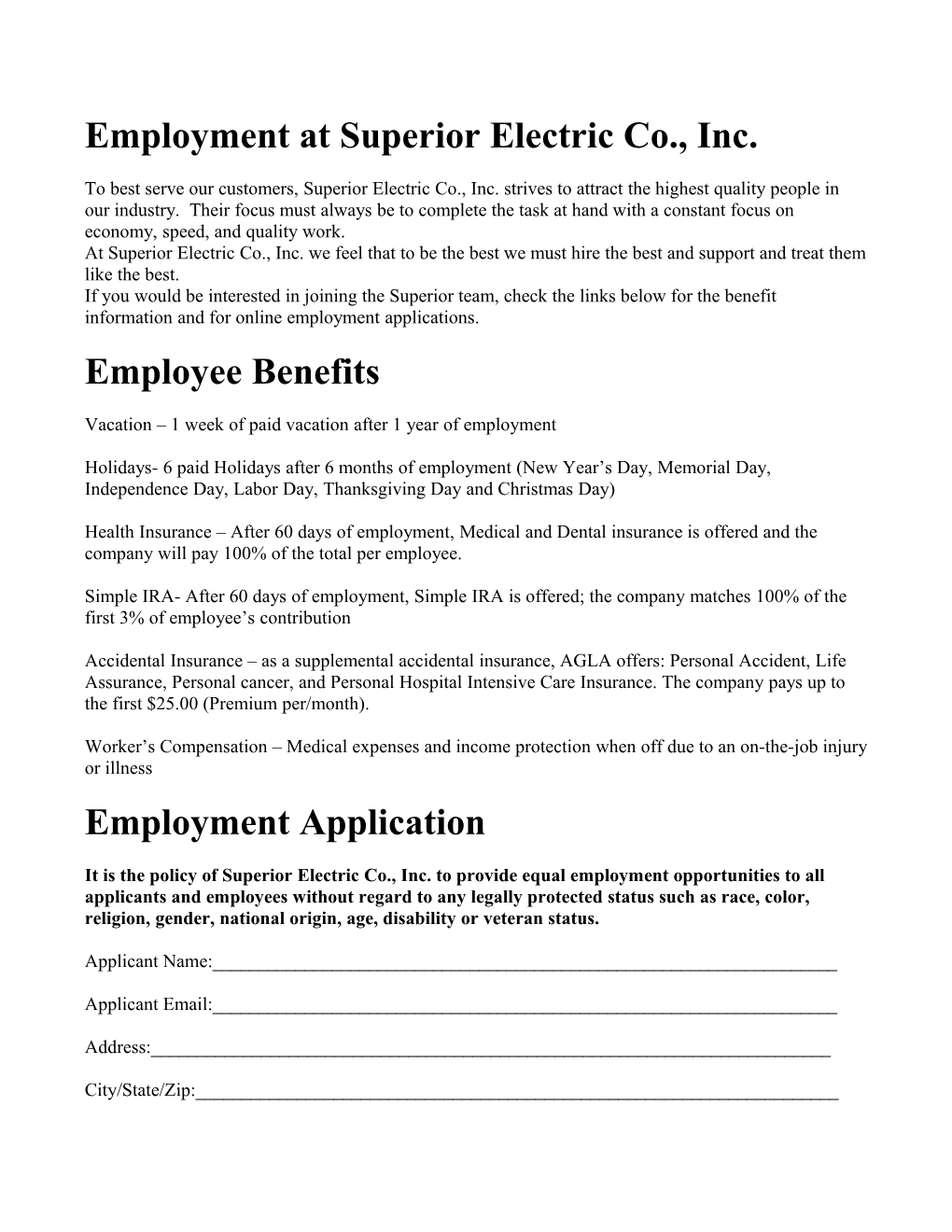 Employment at Superior Electric Co., Inc