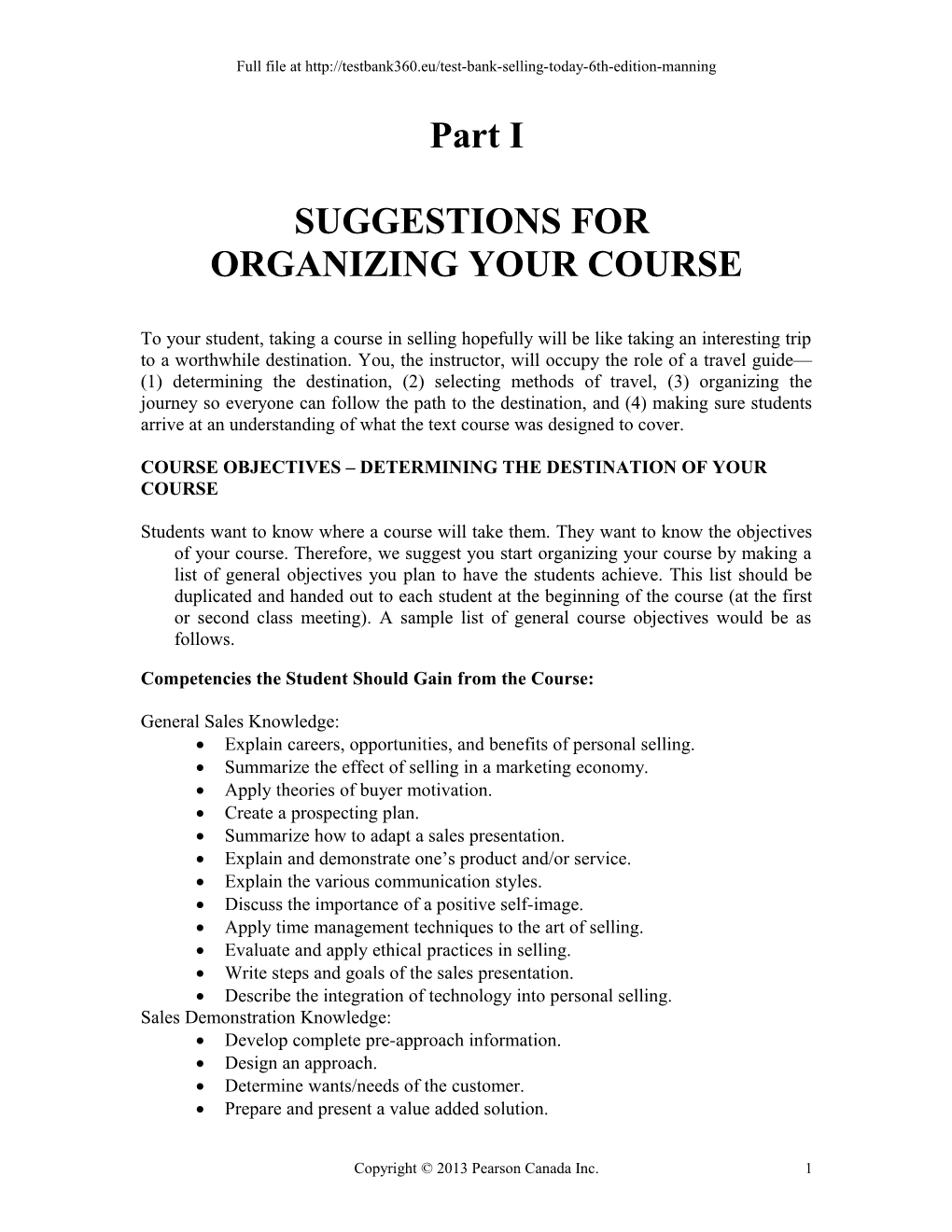 Course Objectives Determining the Destination of Your Course