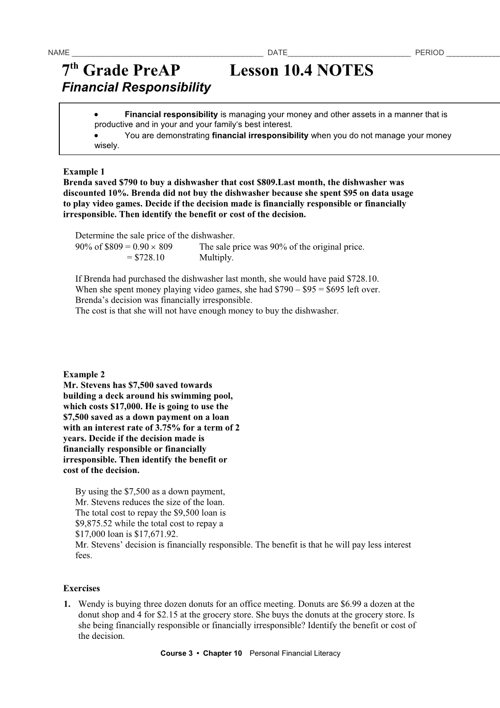 7Th Grade Preap Lesson 10.4 NOTES