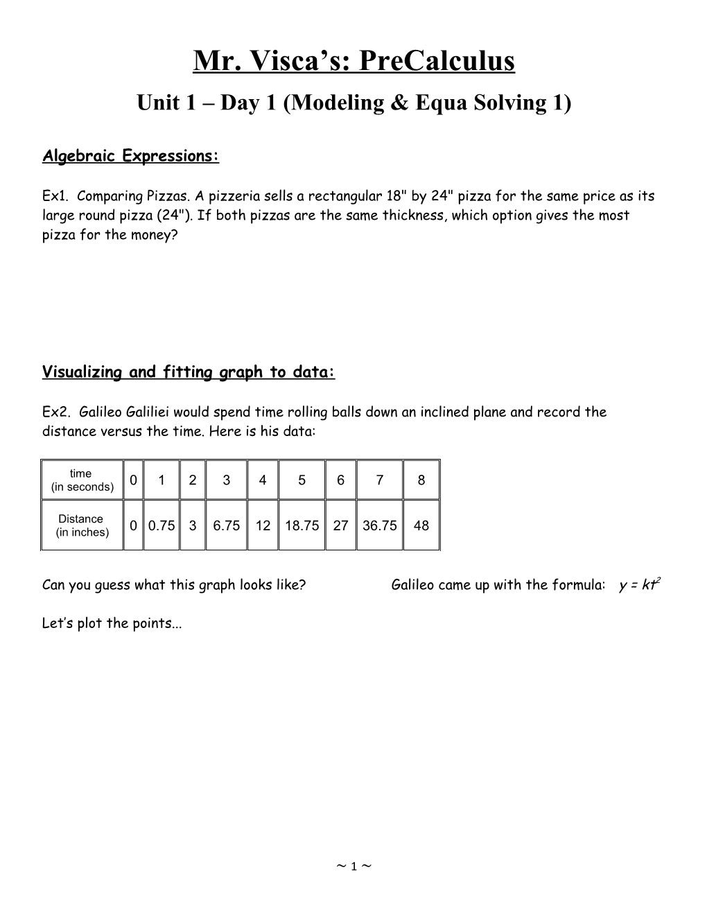 Unit 1 Day 1 (Modeling & Equa Solving 1)