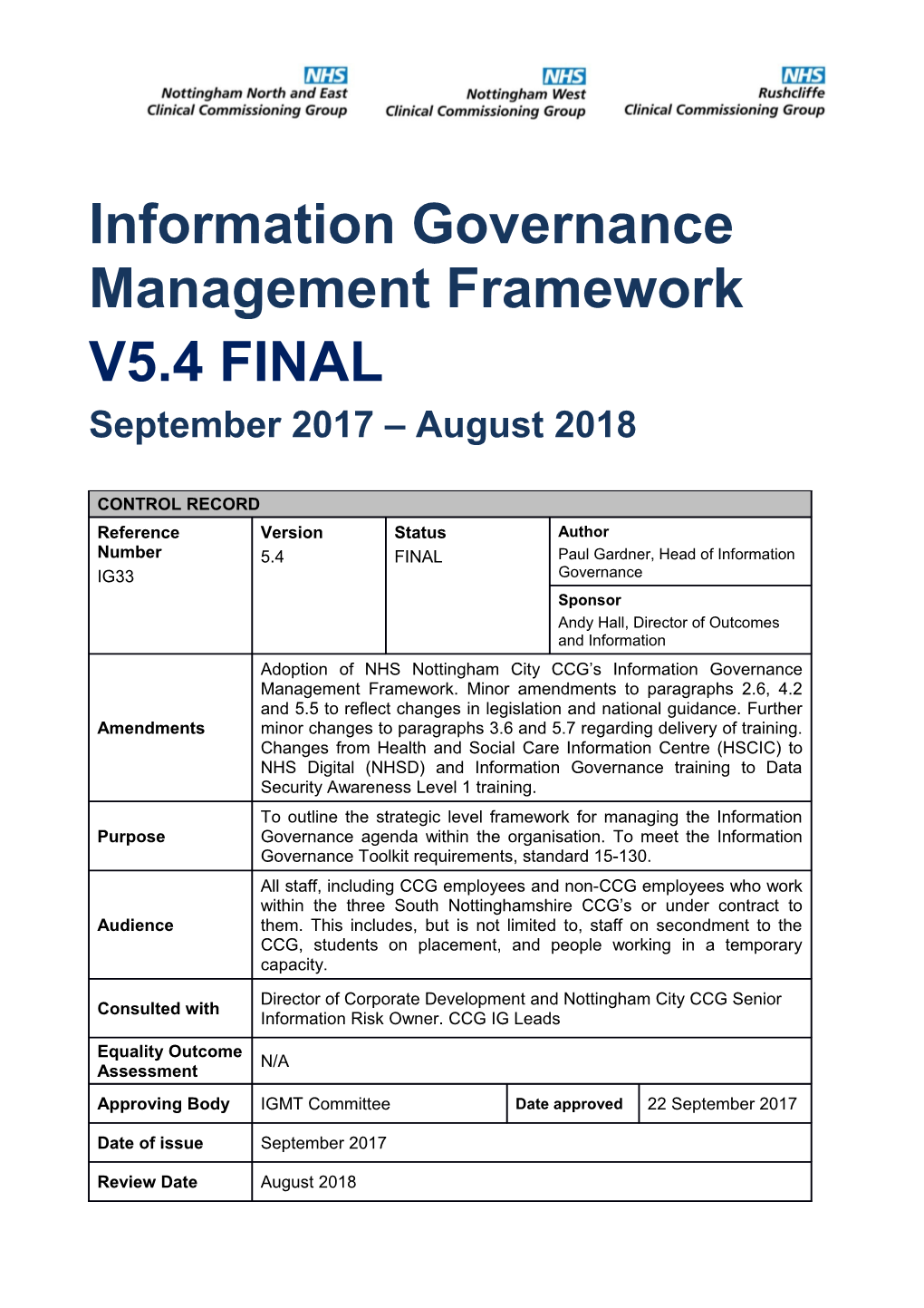 Information Governance Management Framework