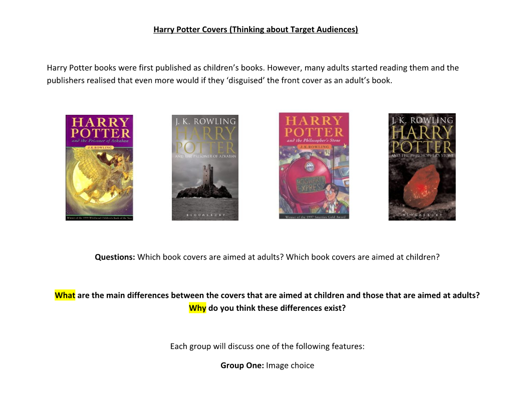 Harry Potter Covers (Thinking About Target Audiences)