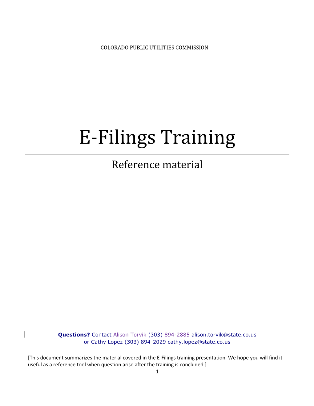 E-Filings Training - Handout