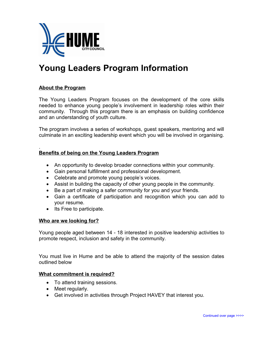 Young Leaders Program Information