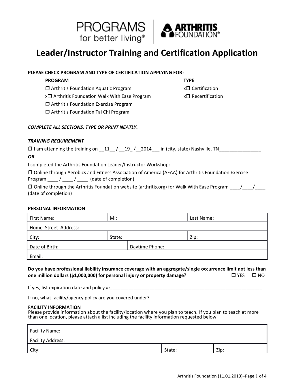 Leader/Instructor Training and Certification Application