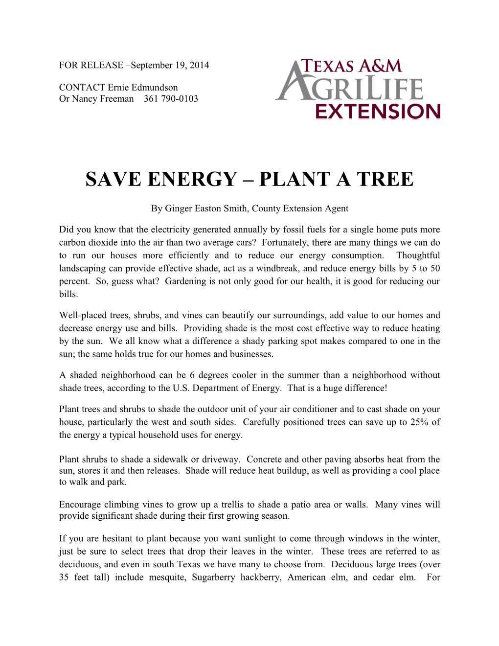 Save Energy Plant a Tree