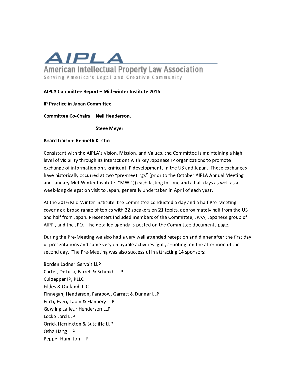 2016-01 - AIPLA - IP Practice in Japan Committee Report MWI 2016