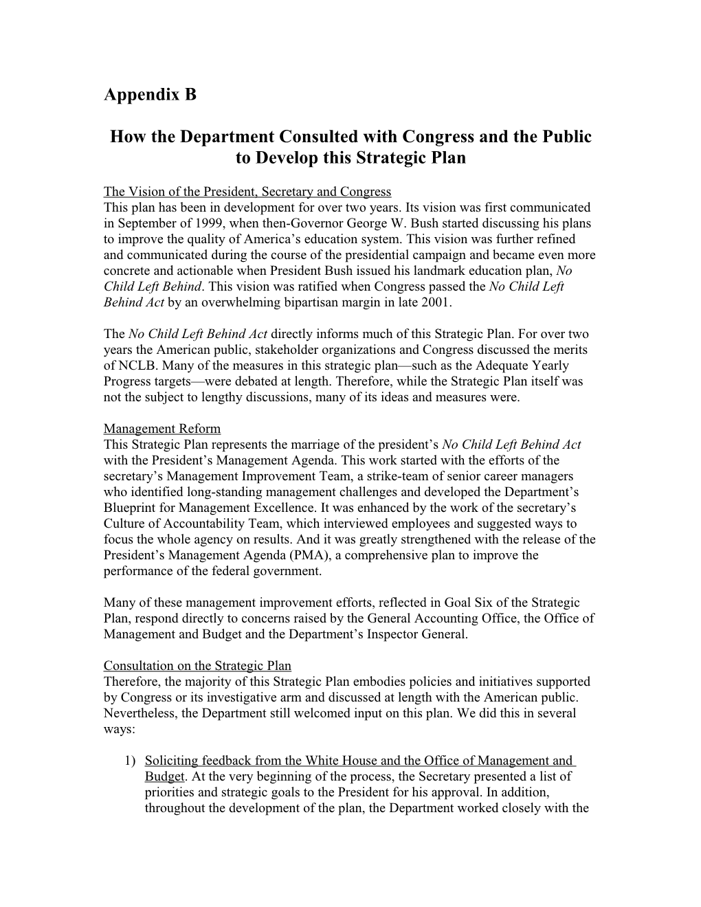 How the Department Consulted with Congress and the Public to Develop This Strategic Plan