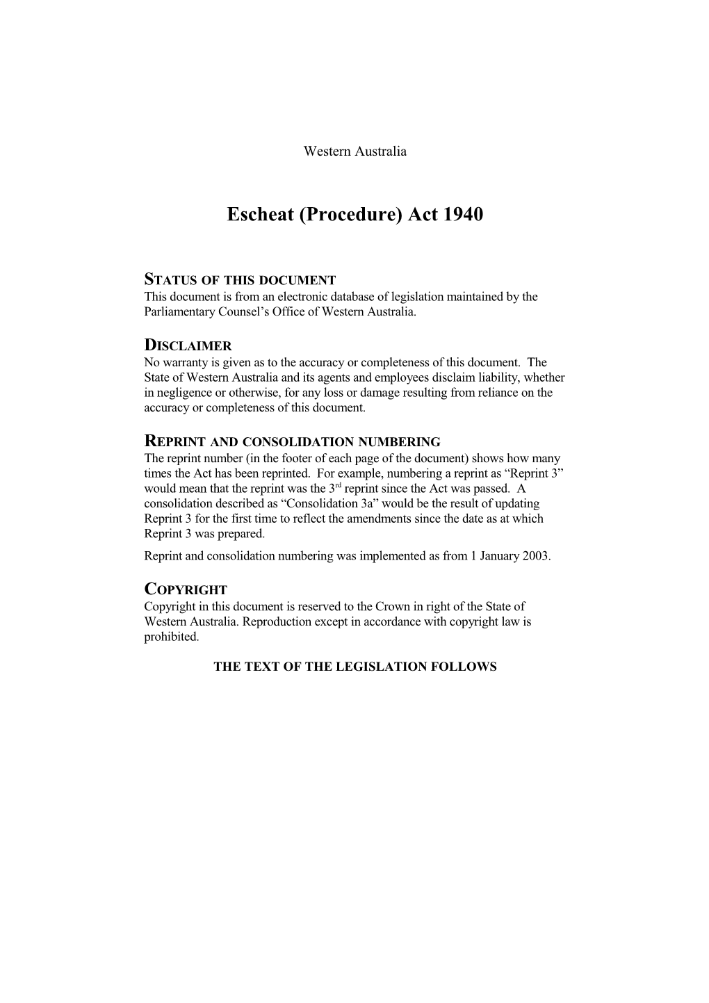 Escheat (Procedure) Act 1940