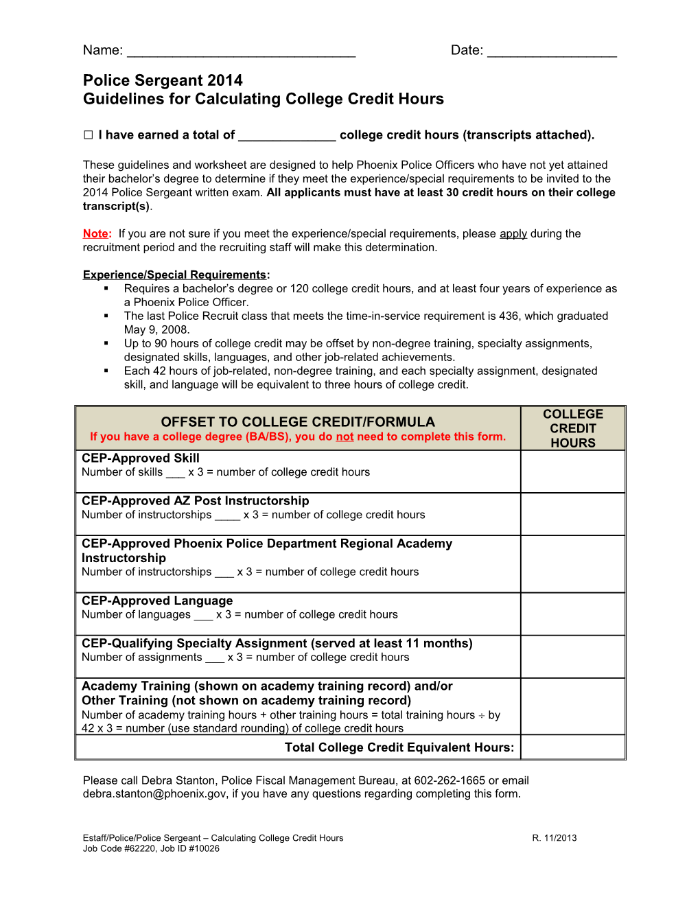 Police Sergeant 2014 Guidelines for Calculating College Credit Hours