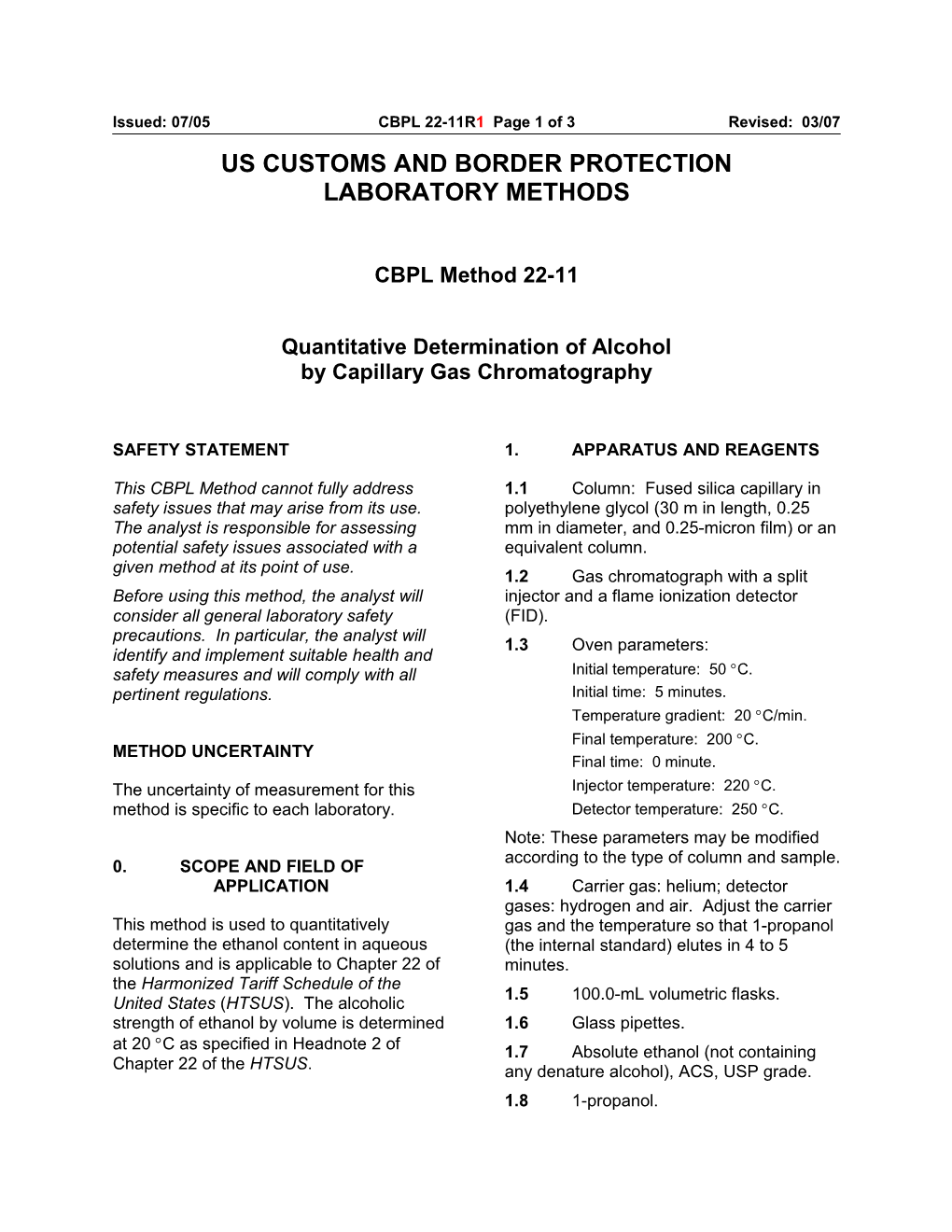 Issued: 07/05 CBPL 22-11R1 Page 3 of 3 Revised: 03/07