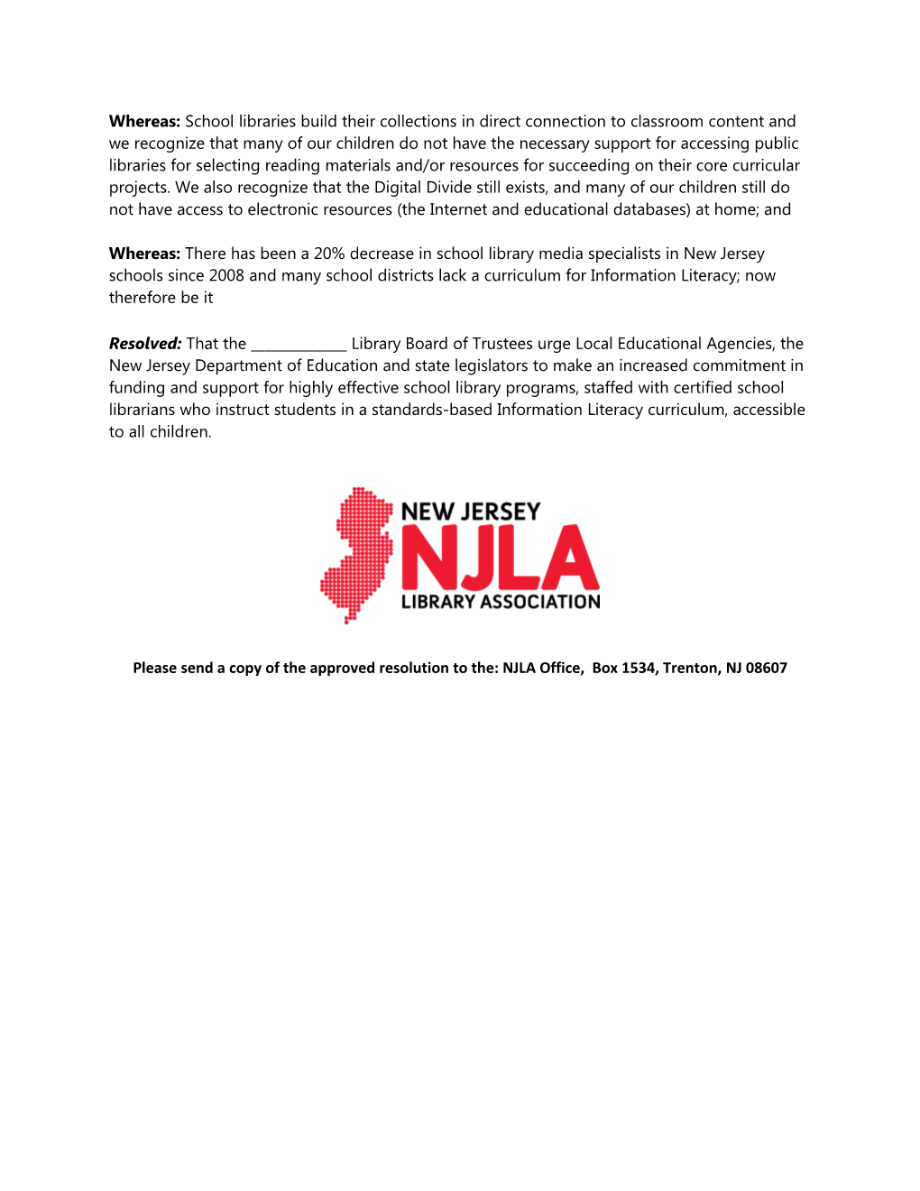 A Resolution in Support of the Need for Highly Effective School Library Media Programs