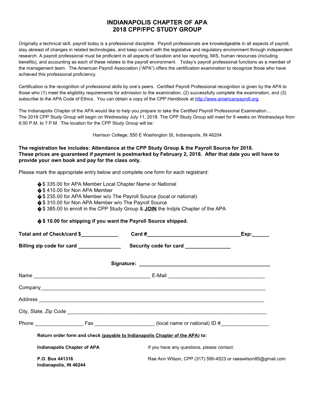 2005 CPP Study Group Registration Form