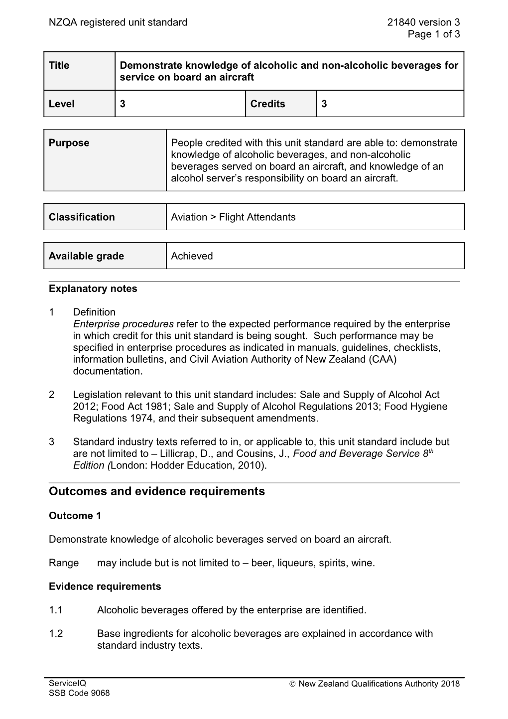 21840 Demonstrate Knowledge of Alcoholic and Non-Alcoholic Beverages for Service on Board