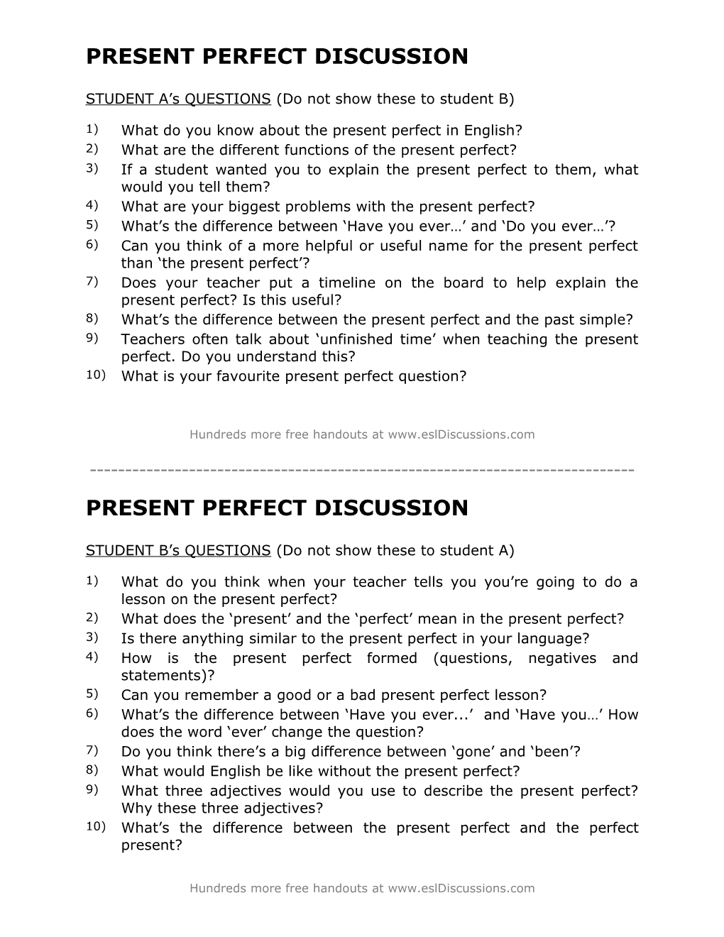 ESL Conversation Lesson On The Present Perfect Tense