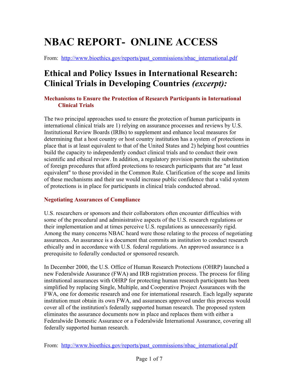Ethical and Policy Issues in International Research
