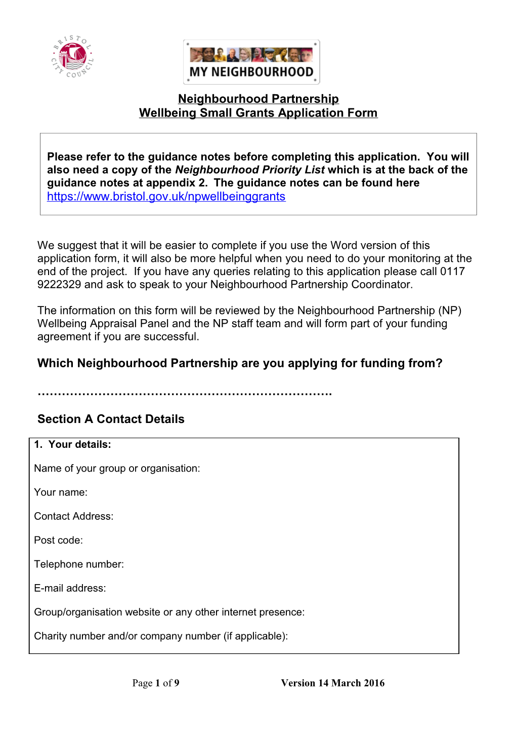Wellbeing Small Grants Application Form