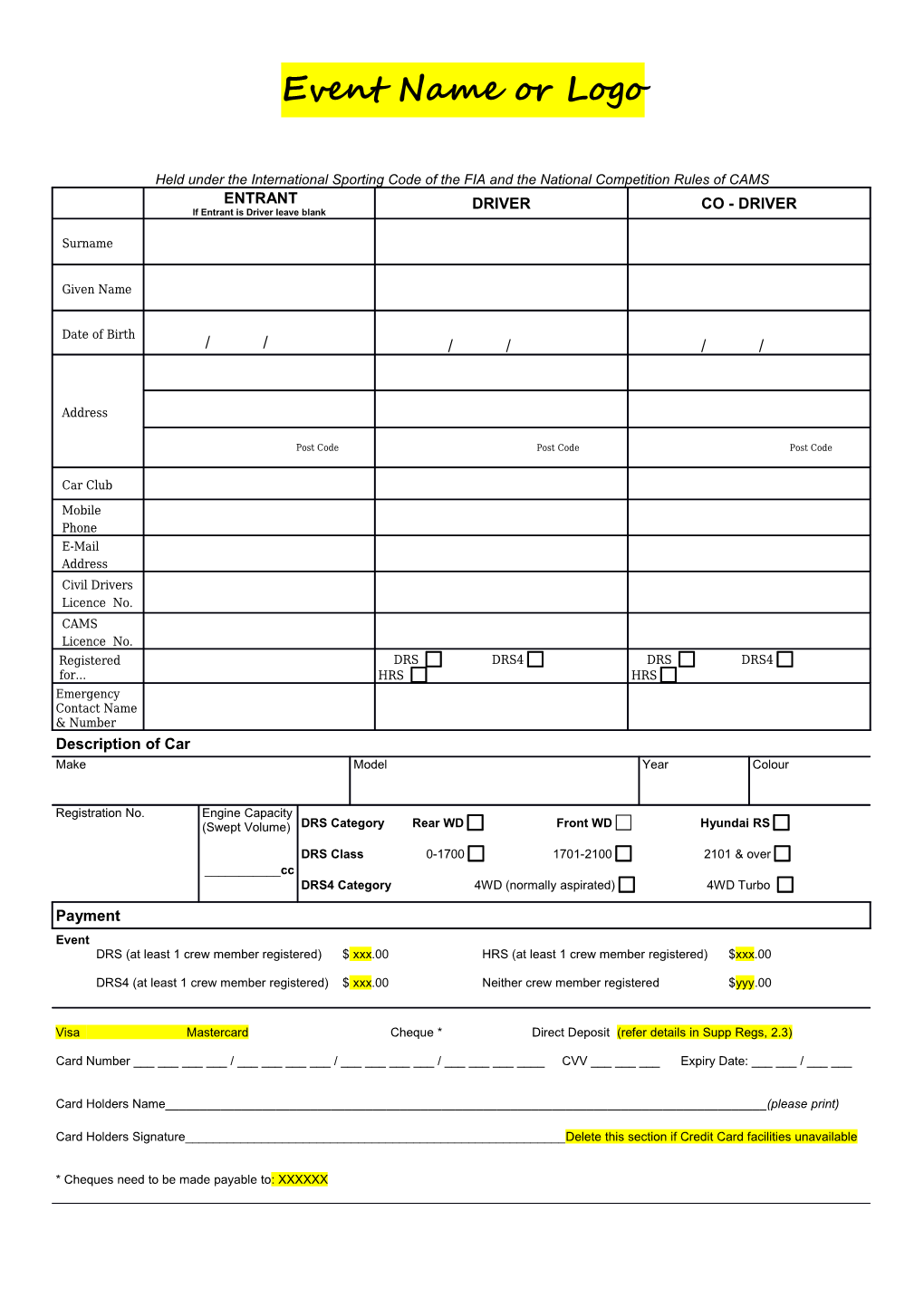 Caltex Airport Starmart Rally - Entry Form s1