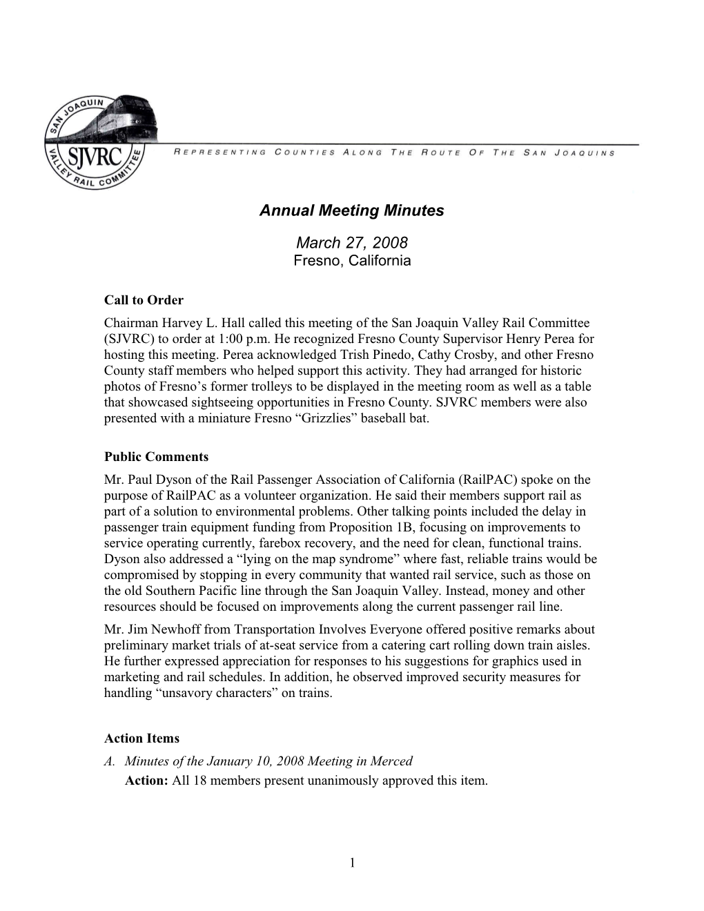 San Joaquin Valley Rail Committee Minutes