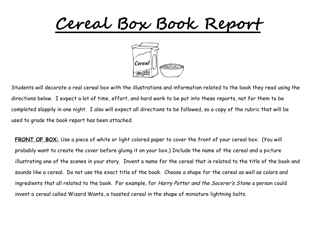 Cereal Box Book Report s1