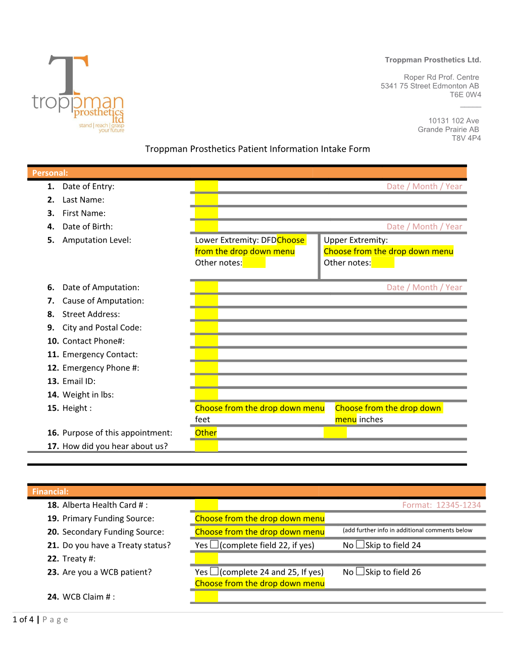 Troppman Prosthetic Ltd. Personal Information Consent Form