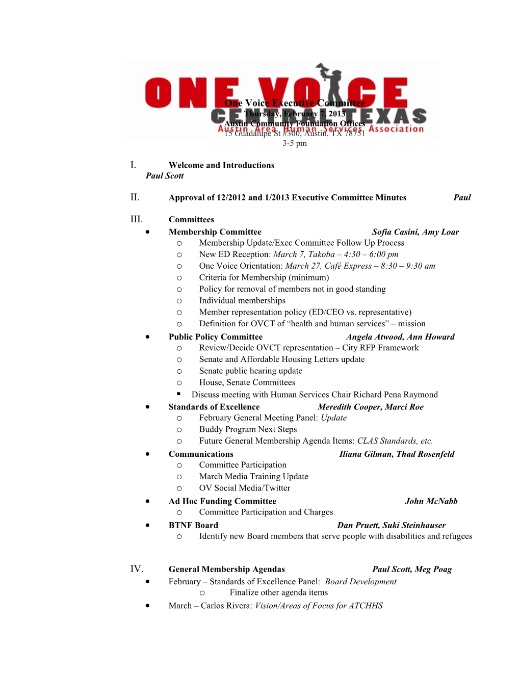One Voice Executive Committee