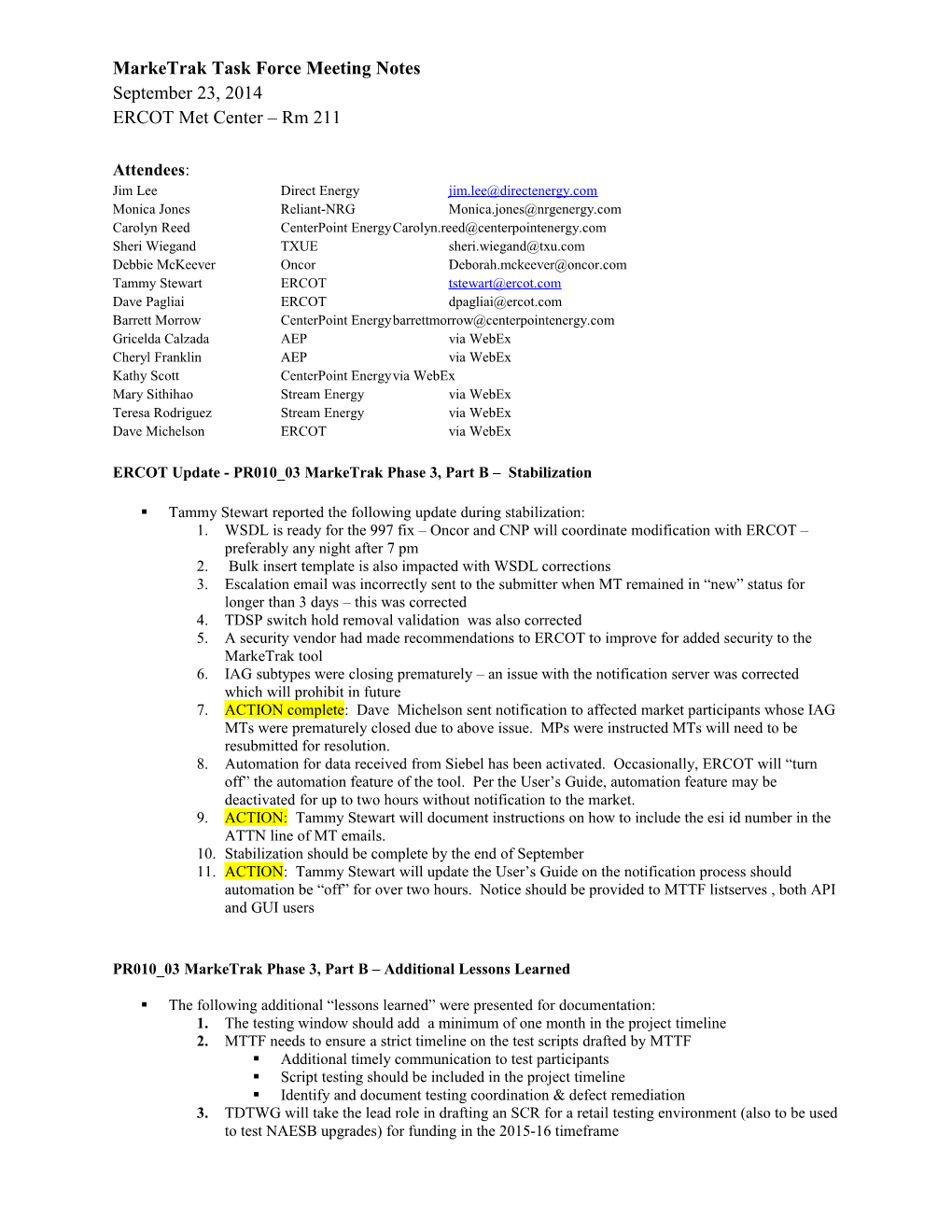 Marketrak Task Force Meeting Notes