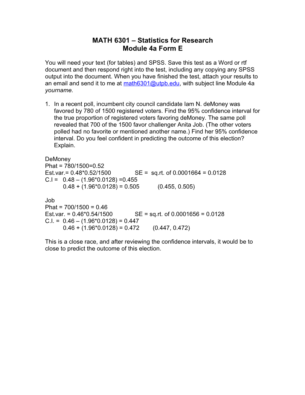MATH 6301 – Statistics For Research